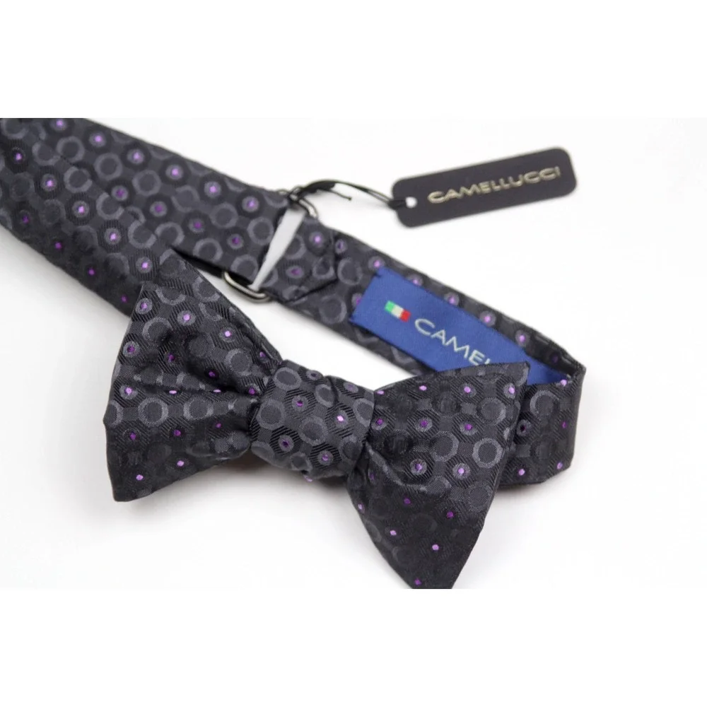 Men's Self-tied Bow‎ Tie 100%Silk Grey Purple Ornament S732BC